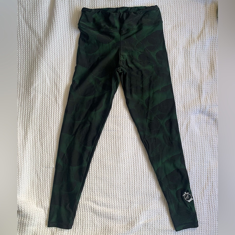 BootyQueen Apparel Women’s Green Black Dotted Camo Workout Gym Leggings - Size L